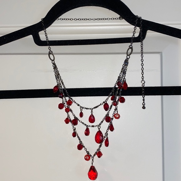 Express Red Crystal & Gun Metal Tear Drop Necklace - Picture 1 of 5